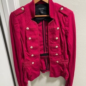 White House Black Market Jacket Womens 6 Red Military Knit Stretch Peplum